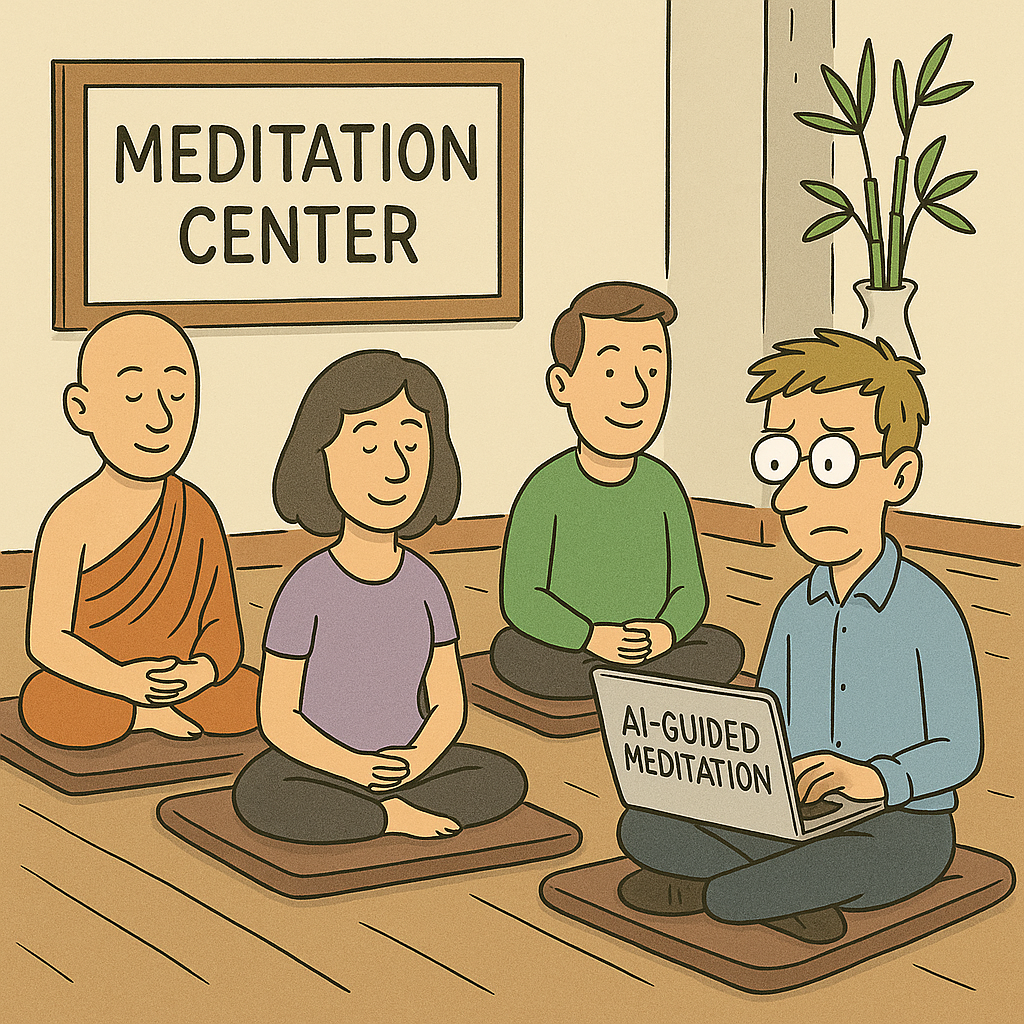 Person meditating with laptop